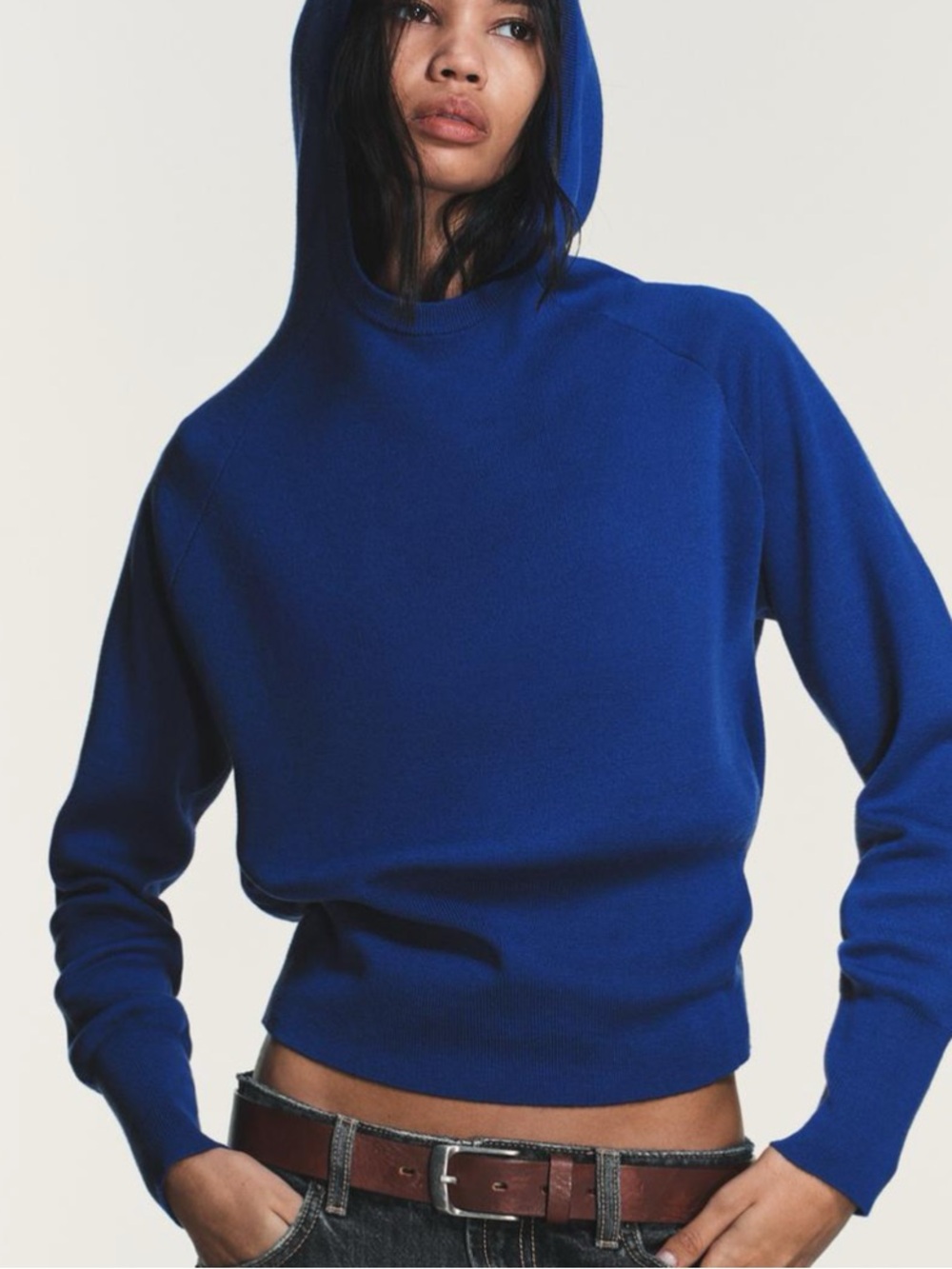 Zara Bluish Hooded Knit Jumper Sweater, NWT, Large